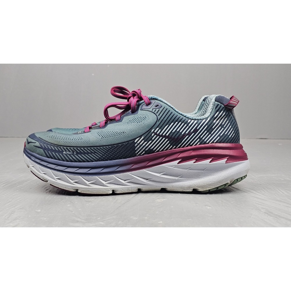 Hoka One One Bondi 5 Womens 10 Running Shoes Green Blue Pink Athletic Sneakers